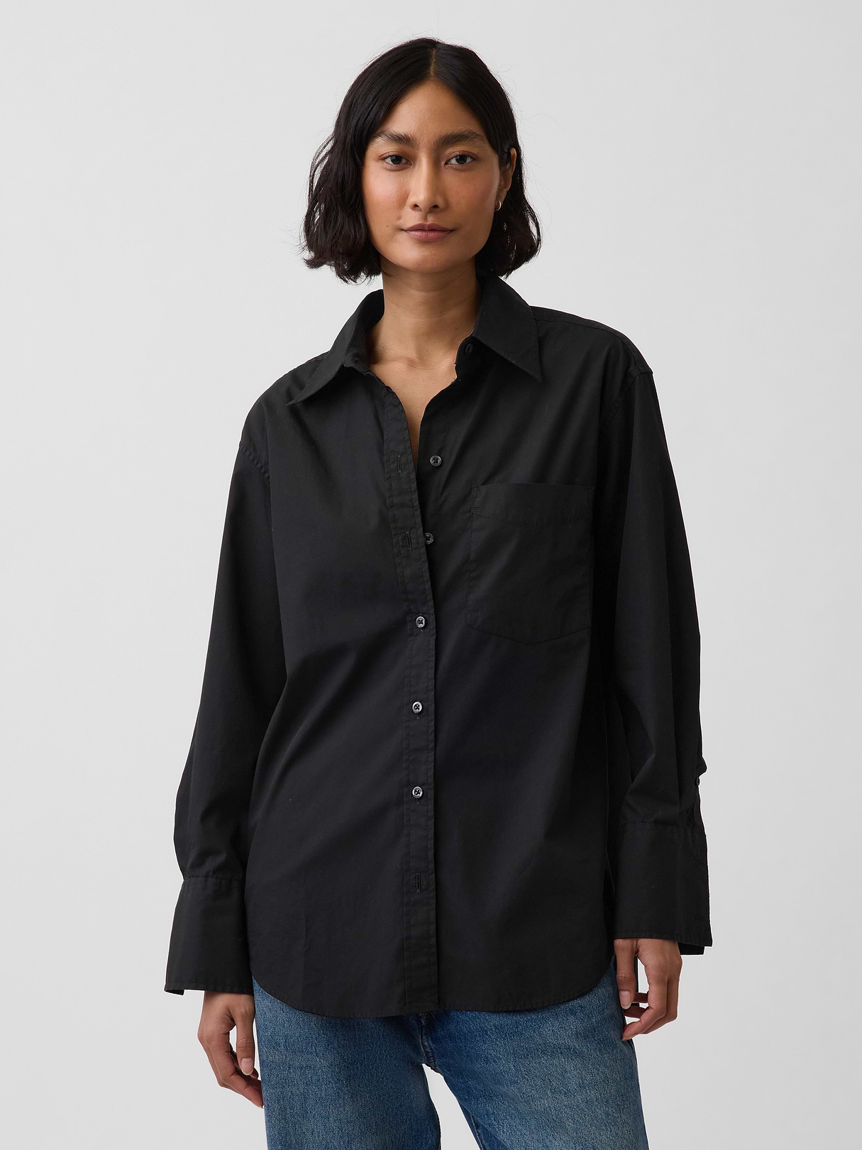 Organic Cotton Poplin Big Shirt - Black