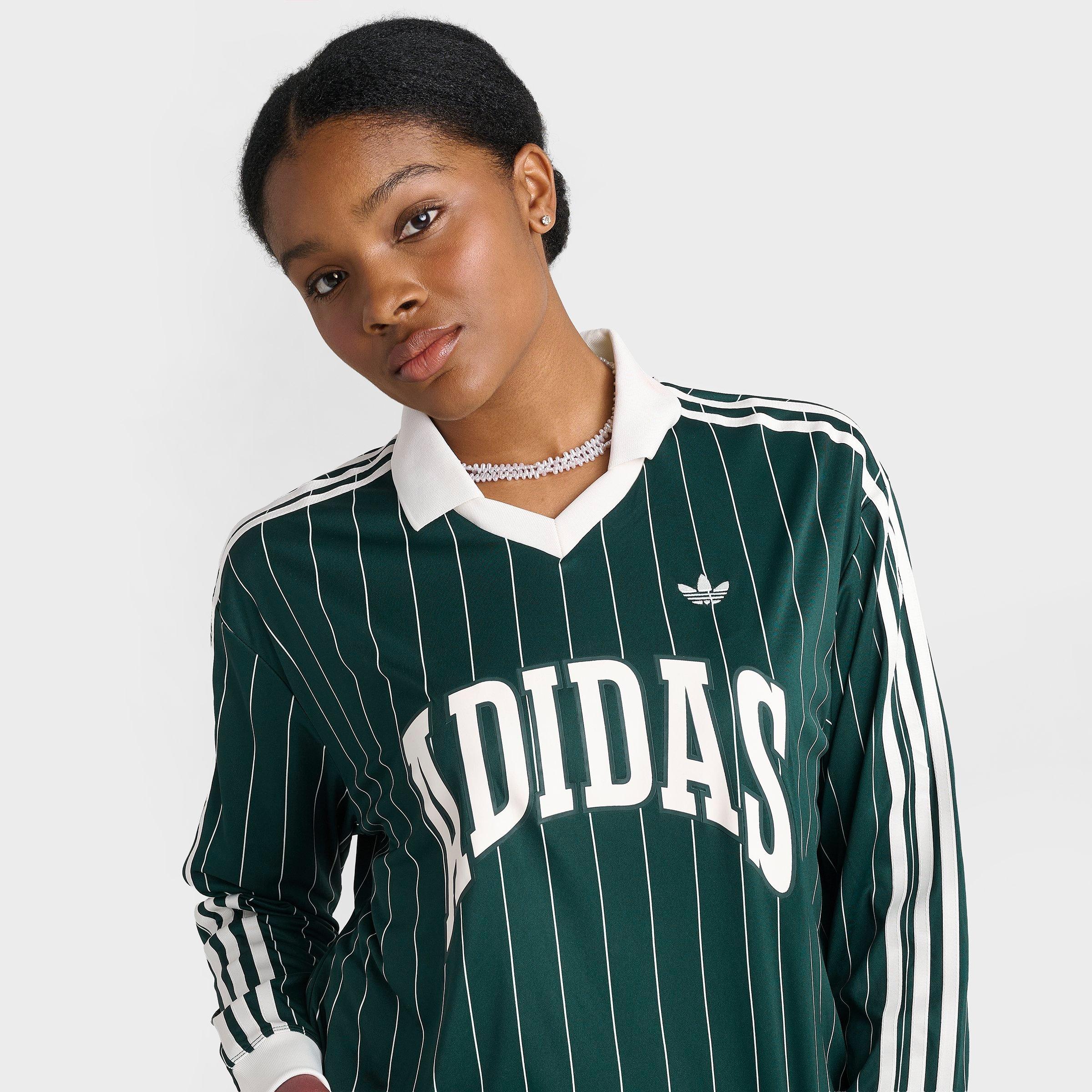 Women's adidas Originals Pinstripe Long-Sleeve Football T-Shirt - Aurora Ivy