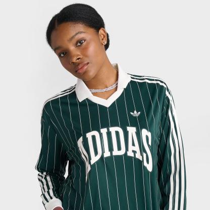 Women's adidas Originals Pinstripe Long-Sleeve Football T-Shirt - Aurora Ivy