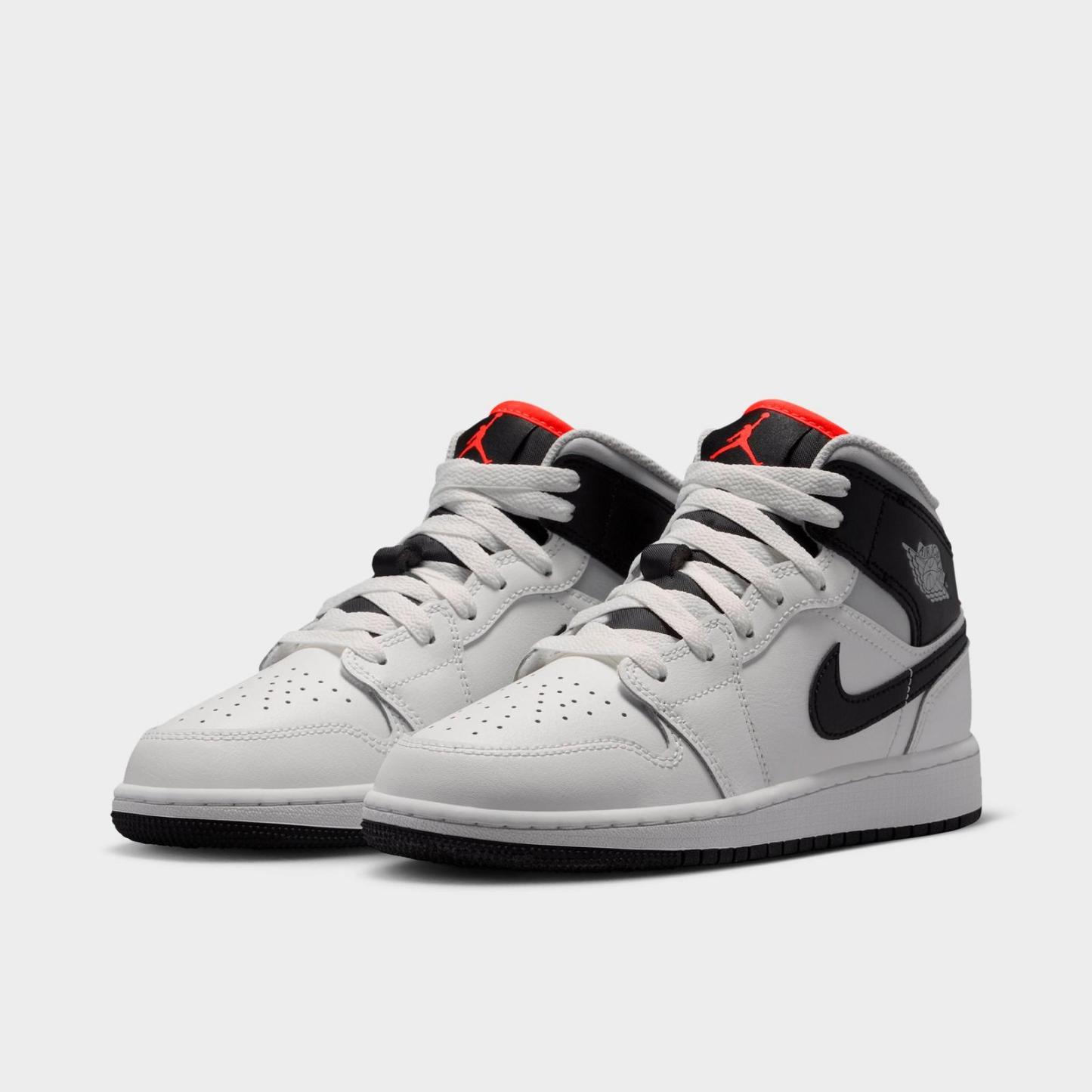 Big Kids' Air Jordan Retro 1 Mid Casual Shoes - Summit White/Infrared 23/Neutral Grey/Black - view 2