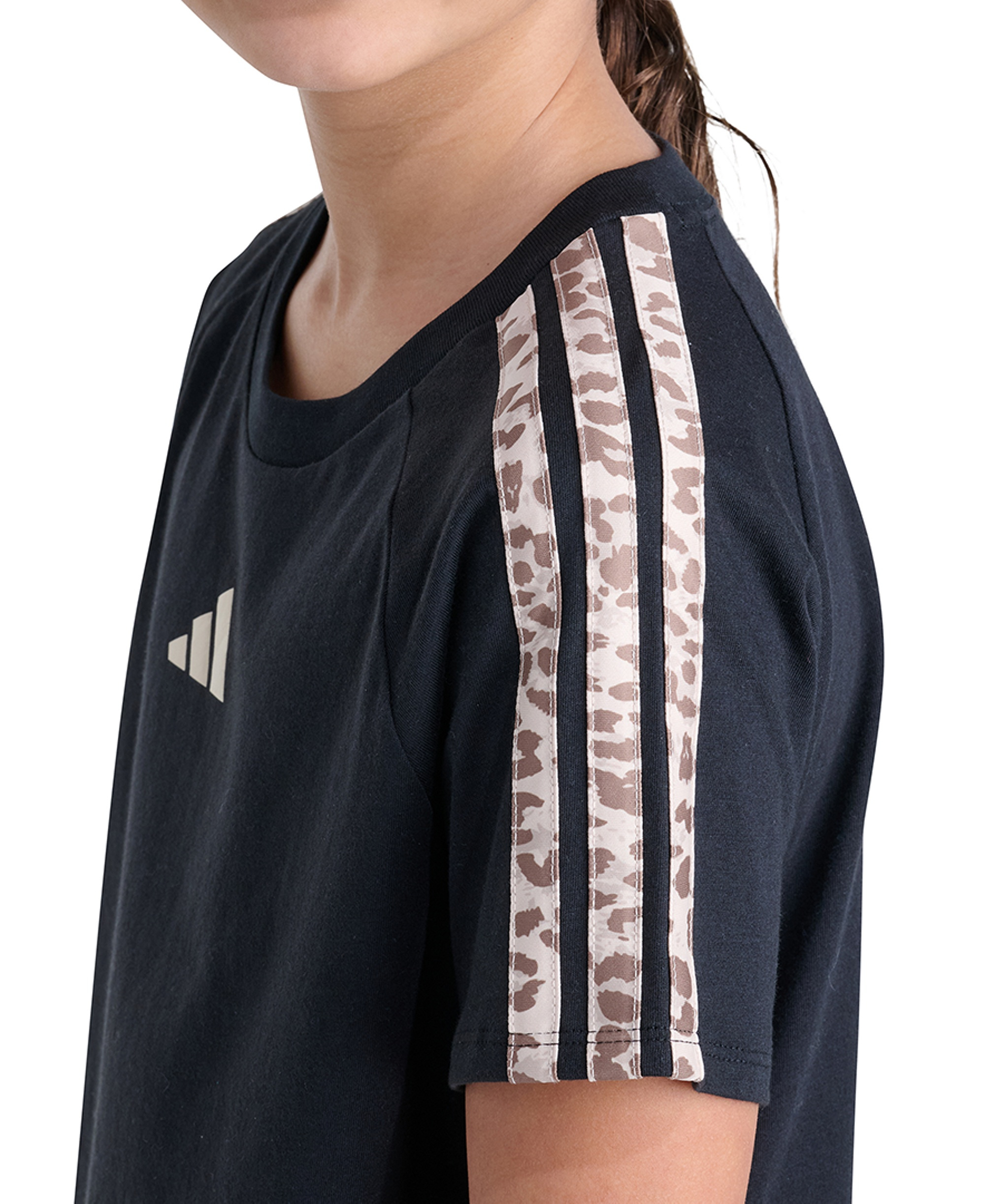 adidas Girls' 8-16 Print 3-Stripe Short-Sleeve Raglan T-Shirt - Black