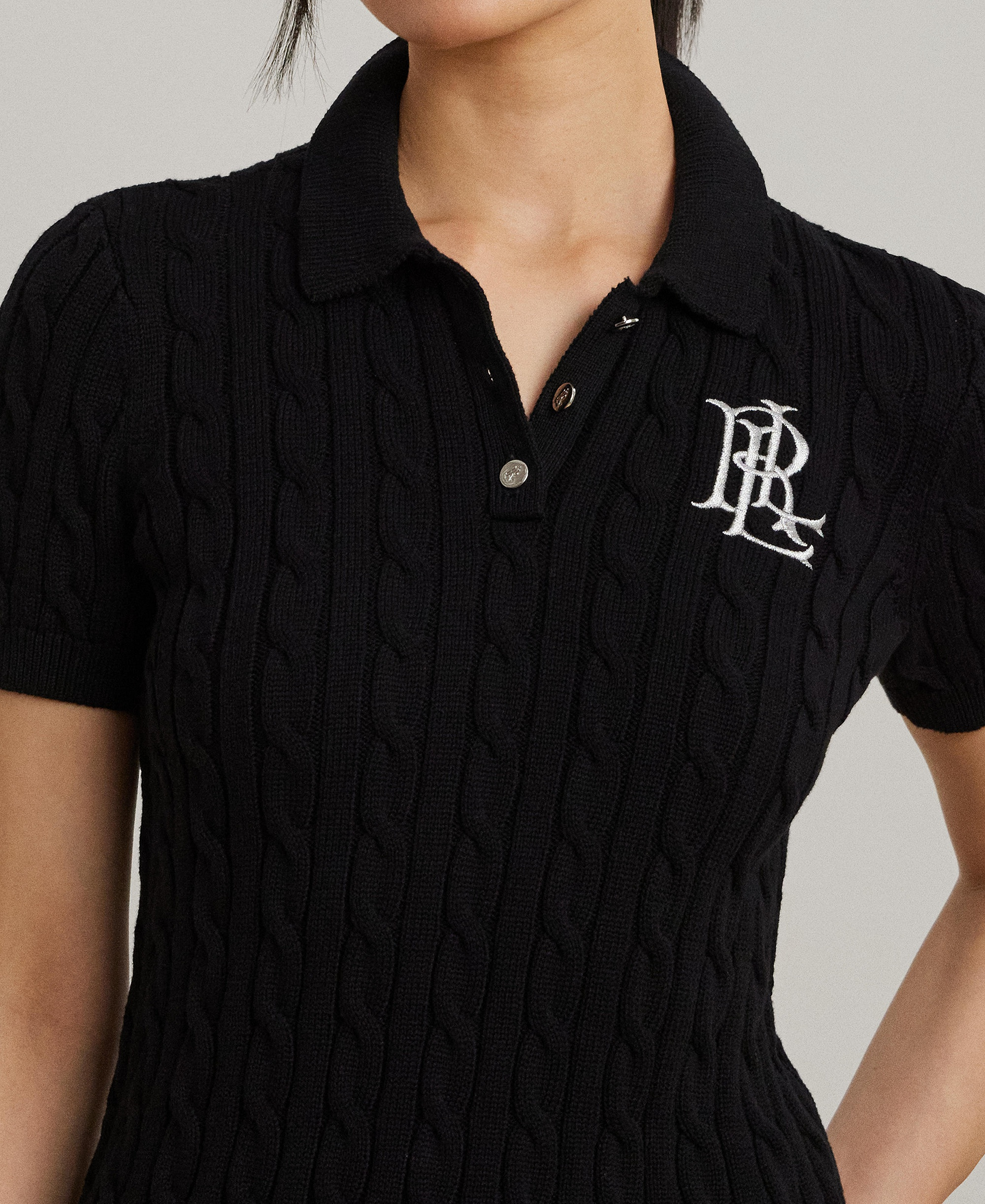 Lauren Ralph Lauren Women's Cable-Knit Sweater Polo - Black