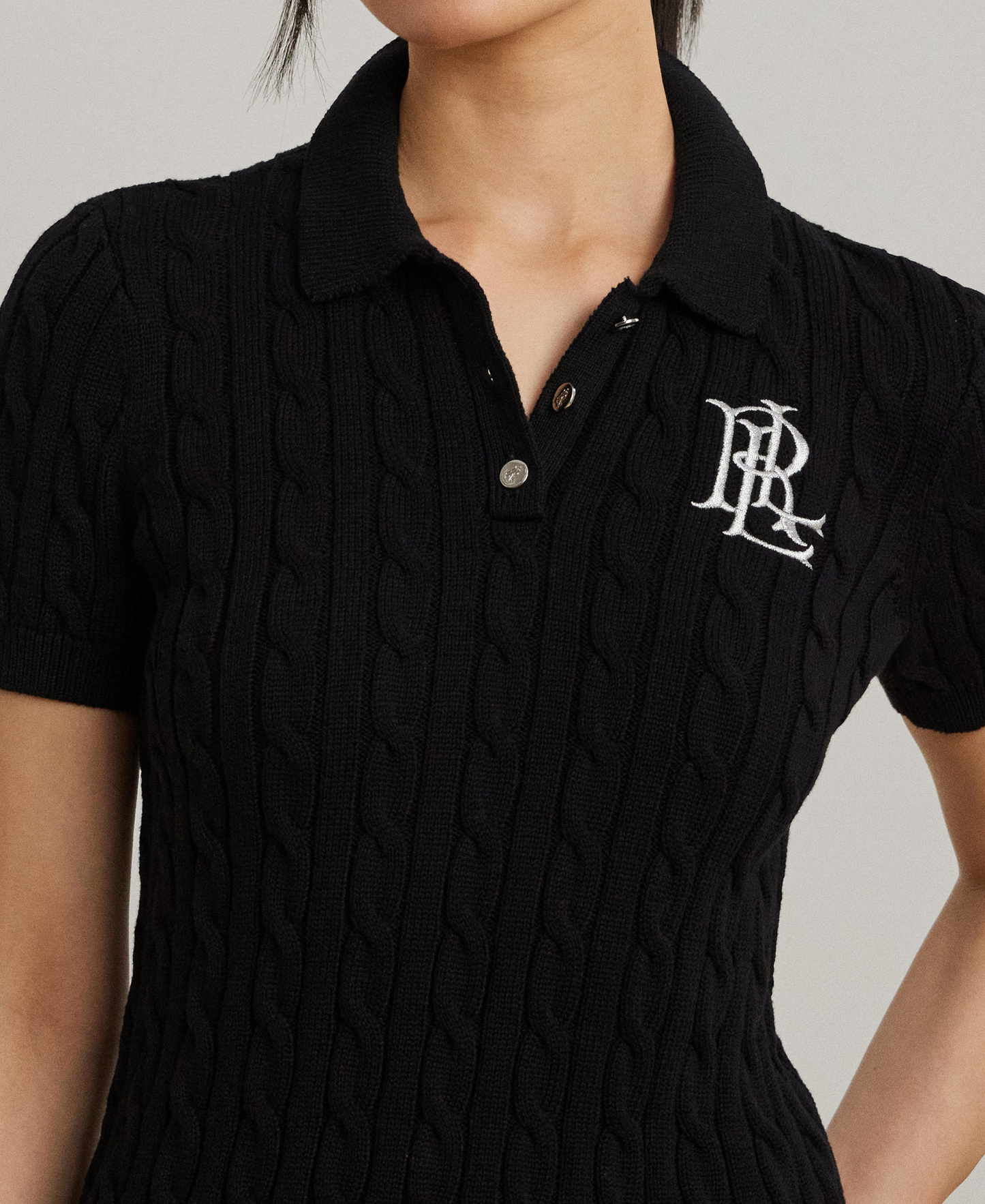 Lauren Ralph Lauren Women's Cable-Knit Sweater Polo - Black