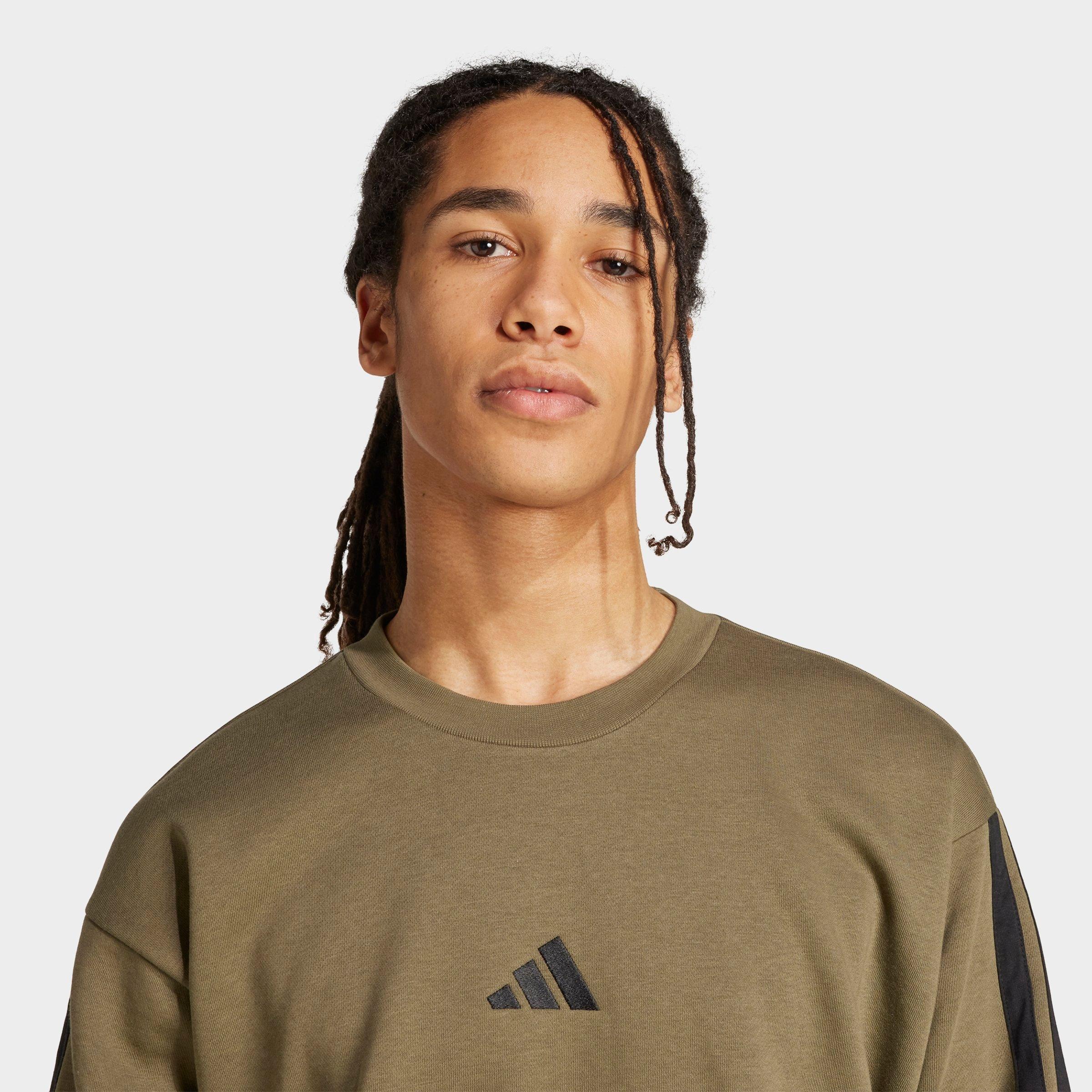 Men's adidas Essentials 3-Stripes Fleece Crewneck Sweatshirt - Olive Strata/Black