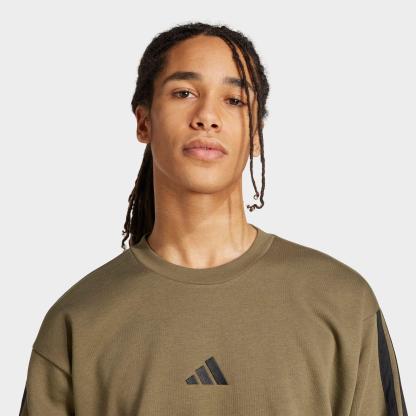 Men's adidas Essentials 3-Stripes Fleece Crewneck Sweatshirt - Olive Strata/Black