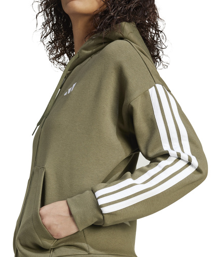 adidas Women's 3-Stripe Fleece Full-Zip Hoodie - Olive Strata/White