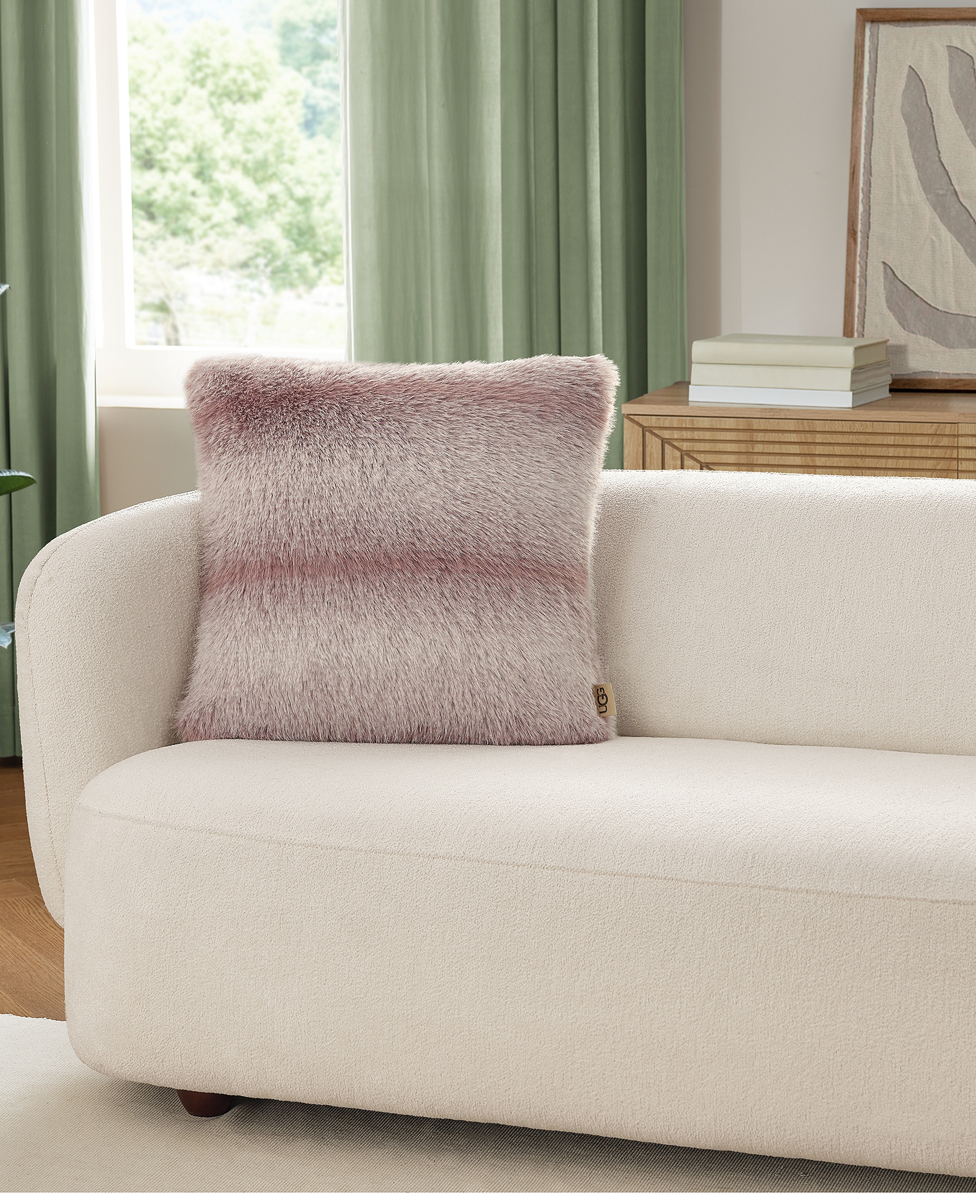UGG® Clyde Faux Fur Pillow, 20" x 20" - Rosewood, Snow