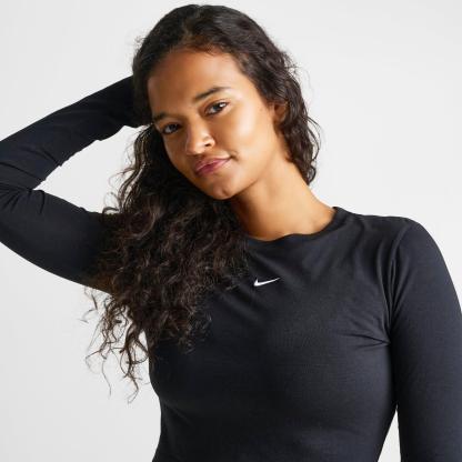 Women's Nithtke Sportswear Chill Knit Long-Sleeve Slim Crop Top - Black/White