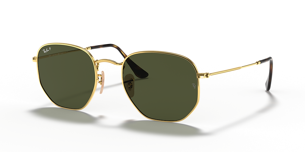 Ray-Ban Hexagonal Flat Lenses - Frame: Gold / Lens: Green
