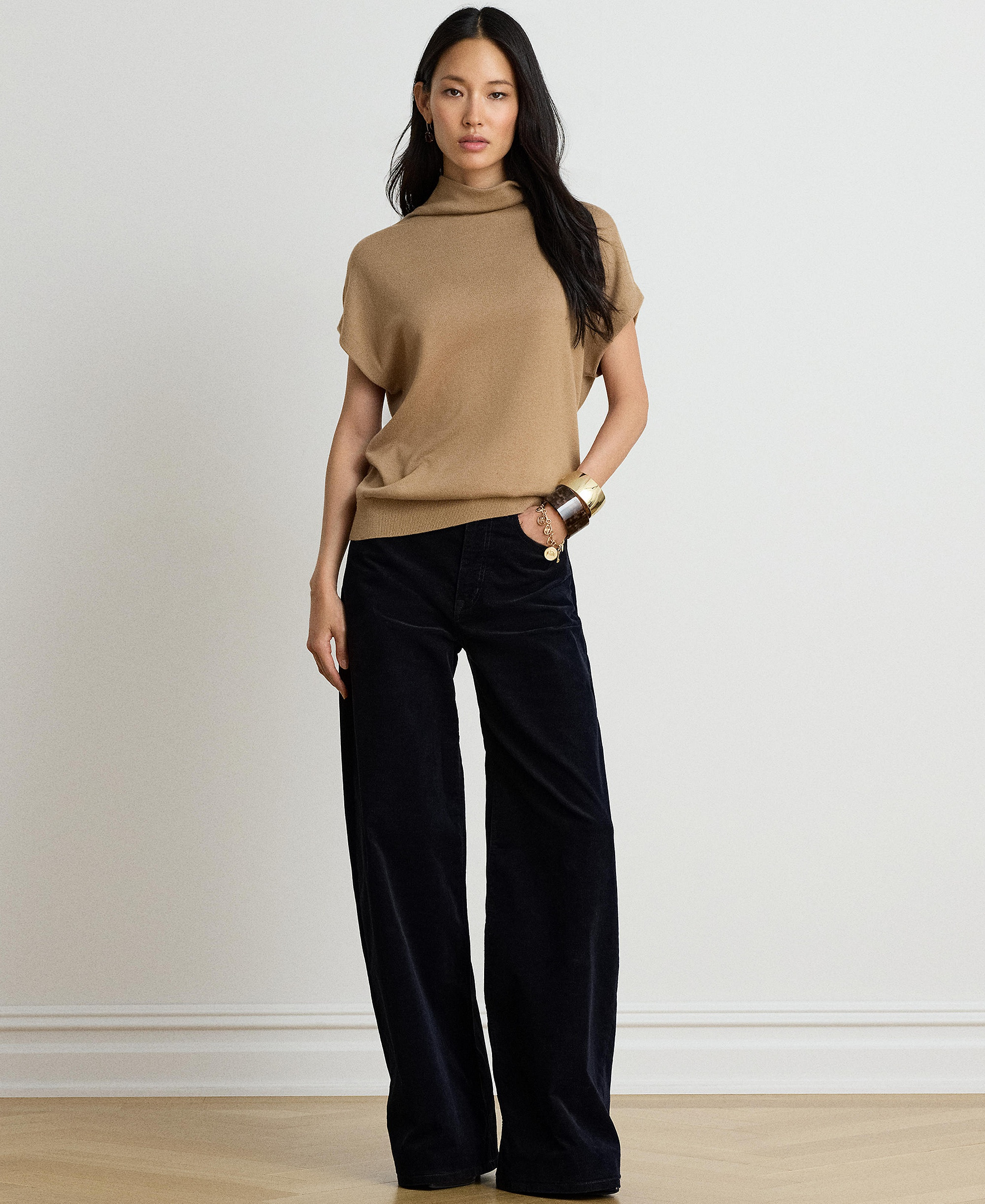 Lauren Ralph Lauren Women's Mock-Neck Cap-Sleeve Sweater - Lauren Camel