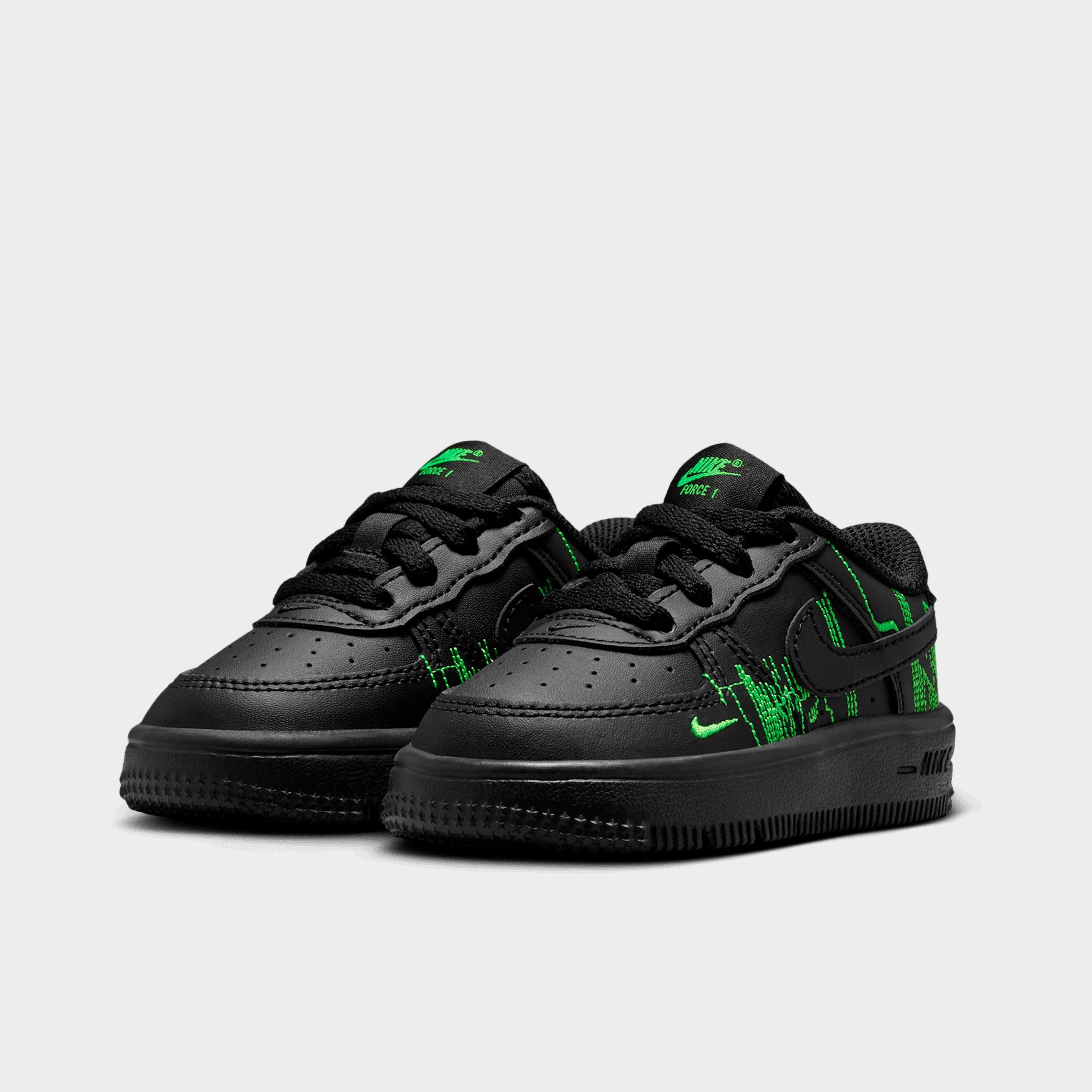 Infant and Kids' Toddler Nithtke Force 1 Low Casual Shoes - Part 1 - Black/Green Strike/Vivid Purple/Black - Both shoes facing left
