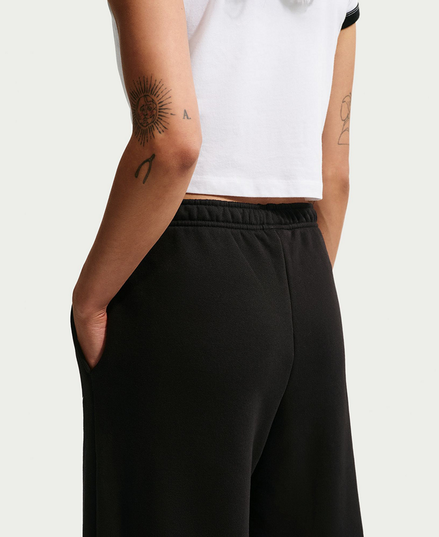 Nike Women's Studio Fleece Medium Weight Mid-Rise Wide-Leg Pants - Total Black/Sail