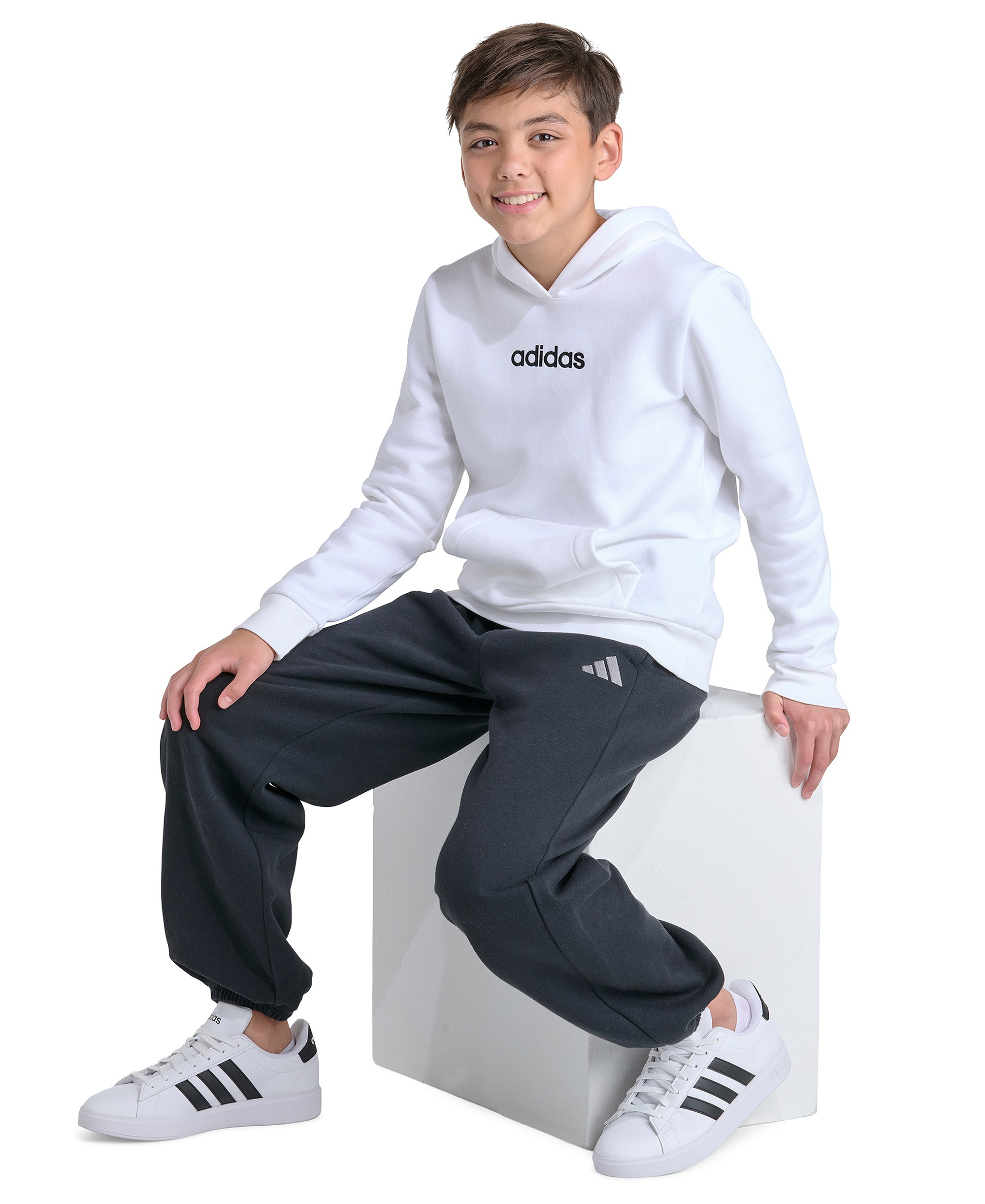 adidas Boys' 8-20 Long-Sleeve Essential Linear Hooded Sweatshirt - White