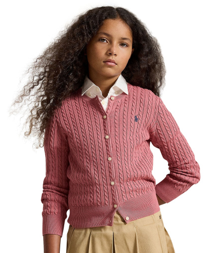 Polo Ralph Lauren Girls' 7-16 Mini-Cable Cardigan - Canvas Pink