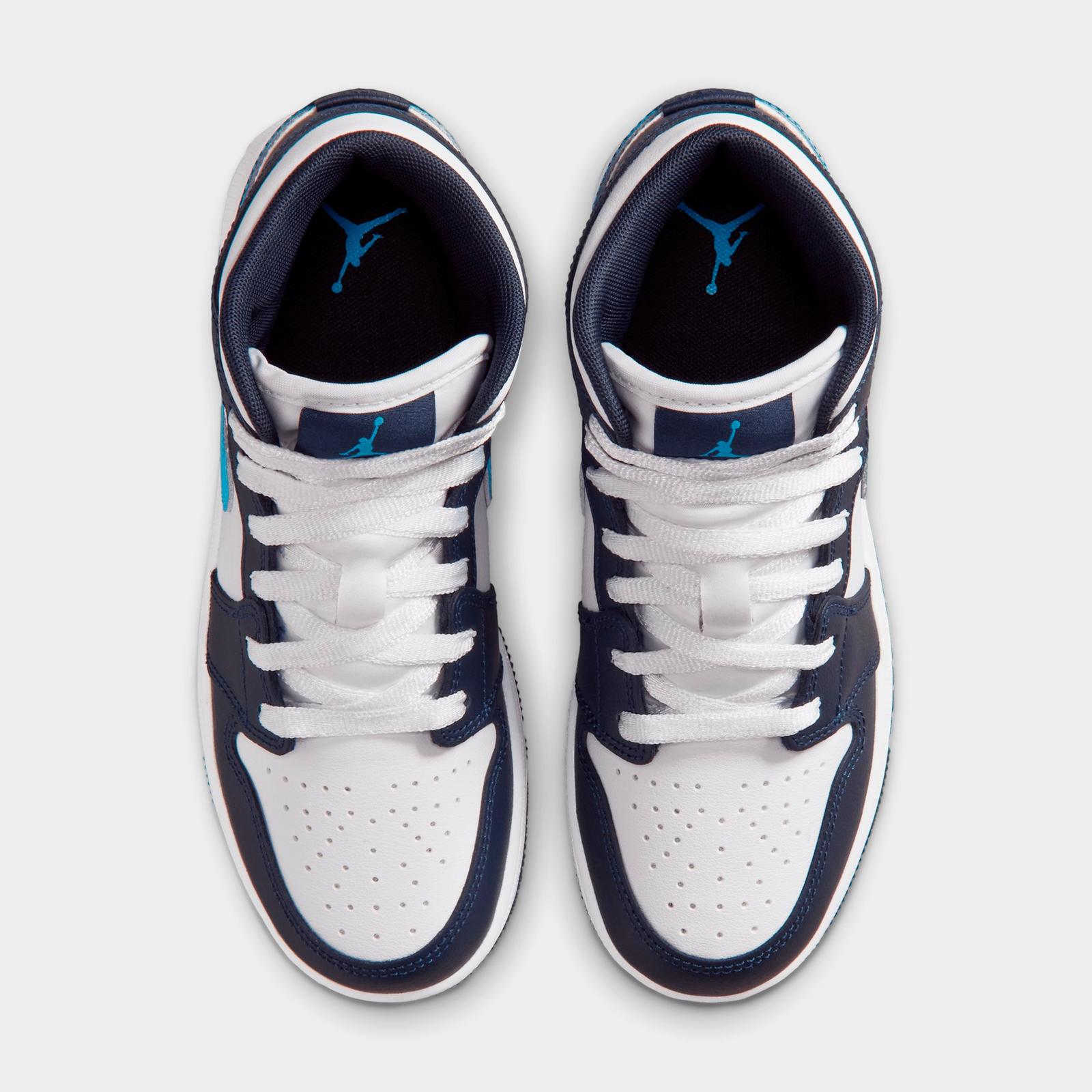 Big Kids' Air Jordan Retro 1 Mid Casual Shoes - Obsidian/White/Dark Powder Blue - view 5