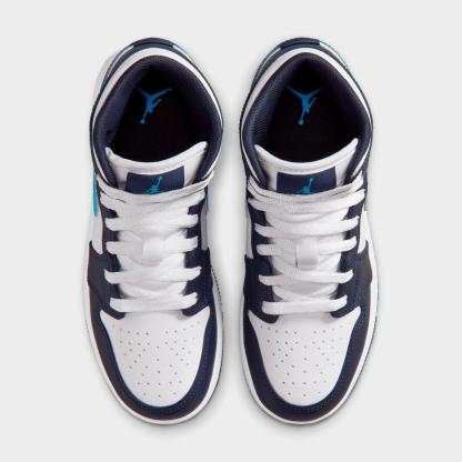 Big Kids' Air Jordan Retro 1 Mid Casual Shoes - Obsidian/White/Dark Powder Blue - view 5