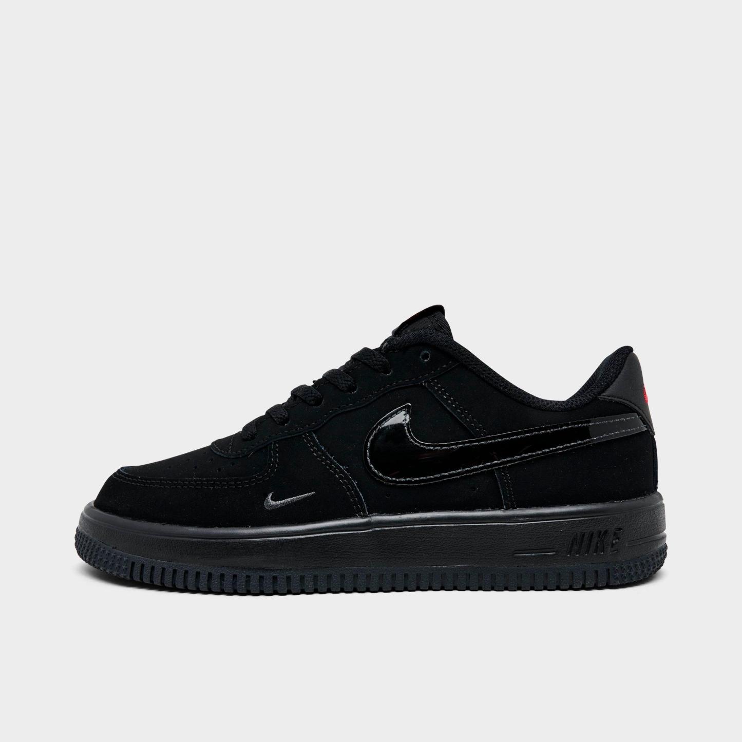 Little Kids' Nithtke Force 1 Casual Shoes - Part 2 - Black/Smoke Grey/Dark Smoke Grey - Left shoe facing left. Outside of the shoe.