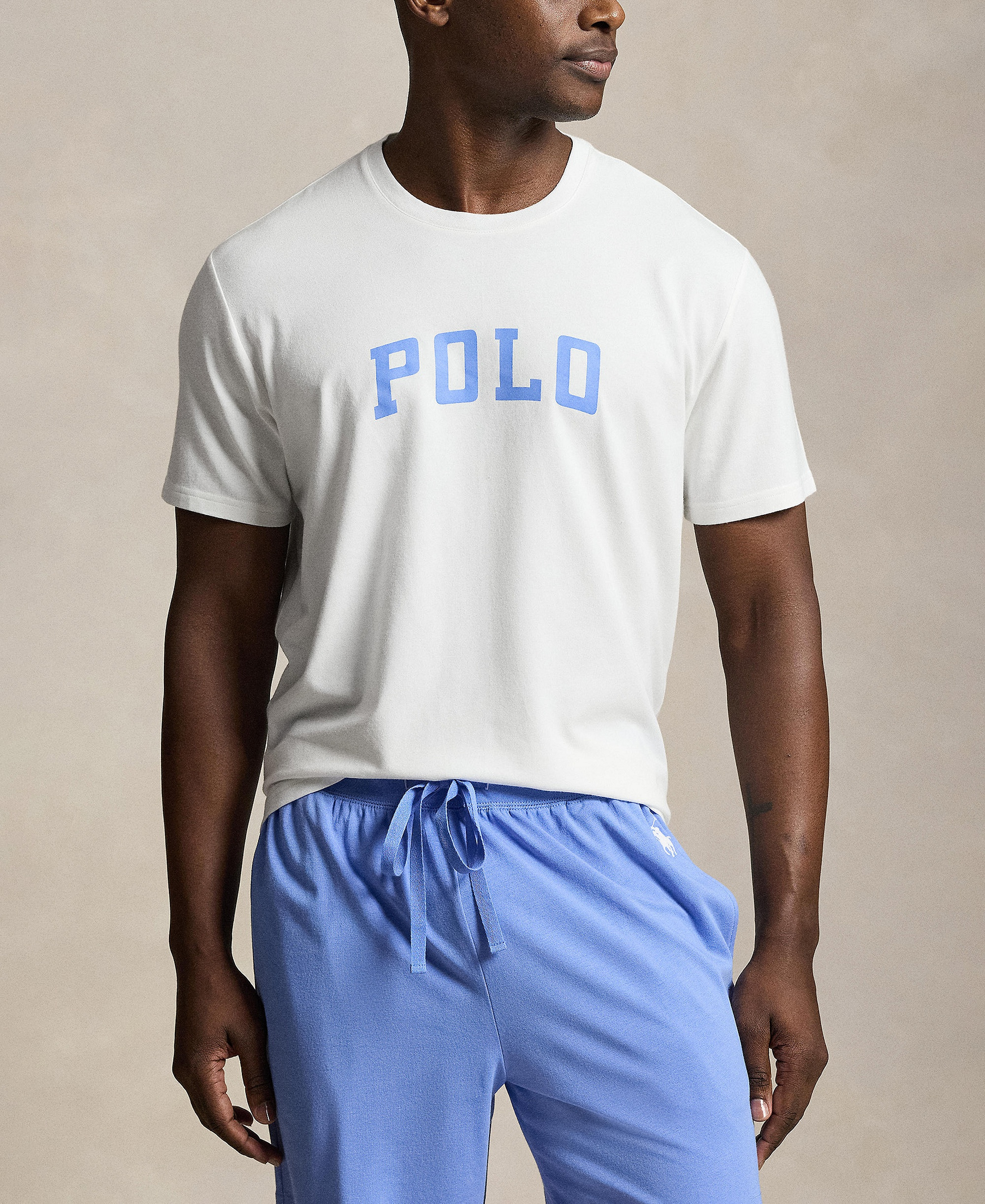 Polo Ralph Lauren Men's Crewneck Pajama T-Shirt - White/Harbor Island Blue Logo