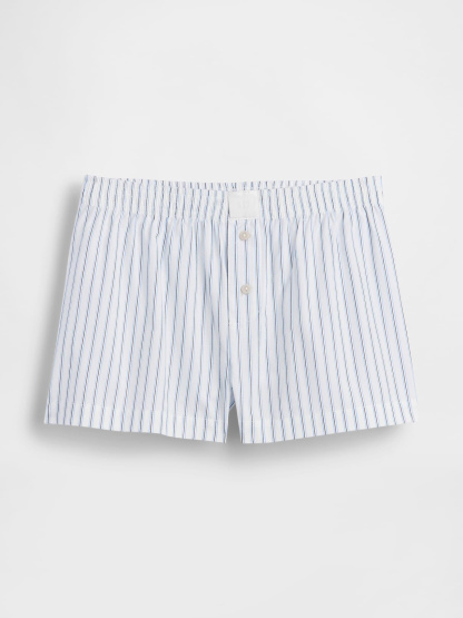 Poplin PJ Boxer Shorts - White & blue stripe