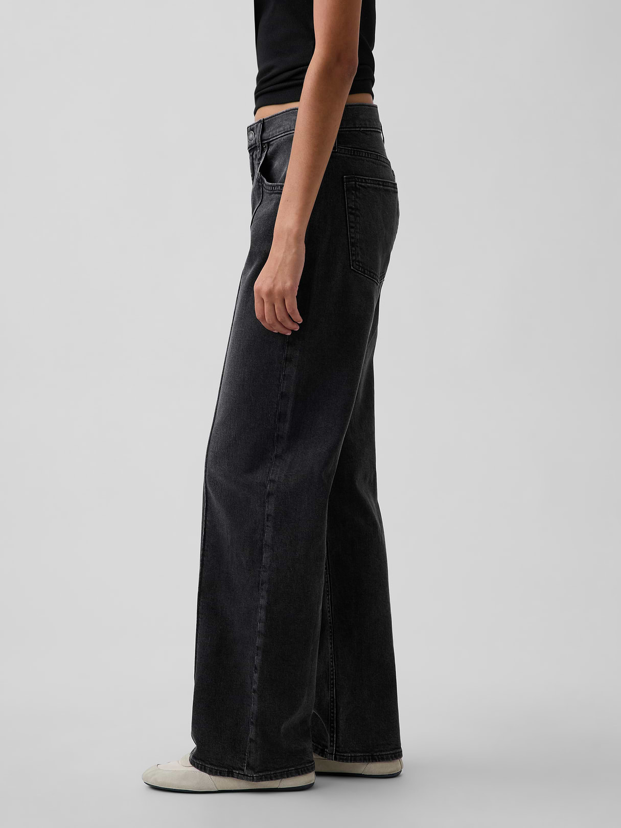 Low Rise Lace-Up '90s Loose Jeans - Black
