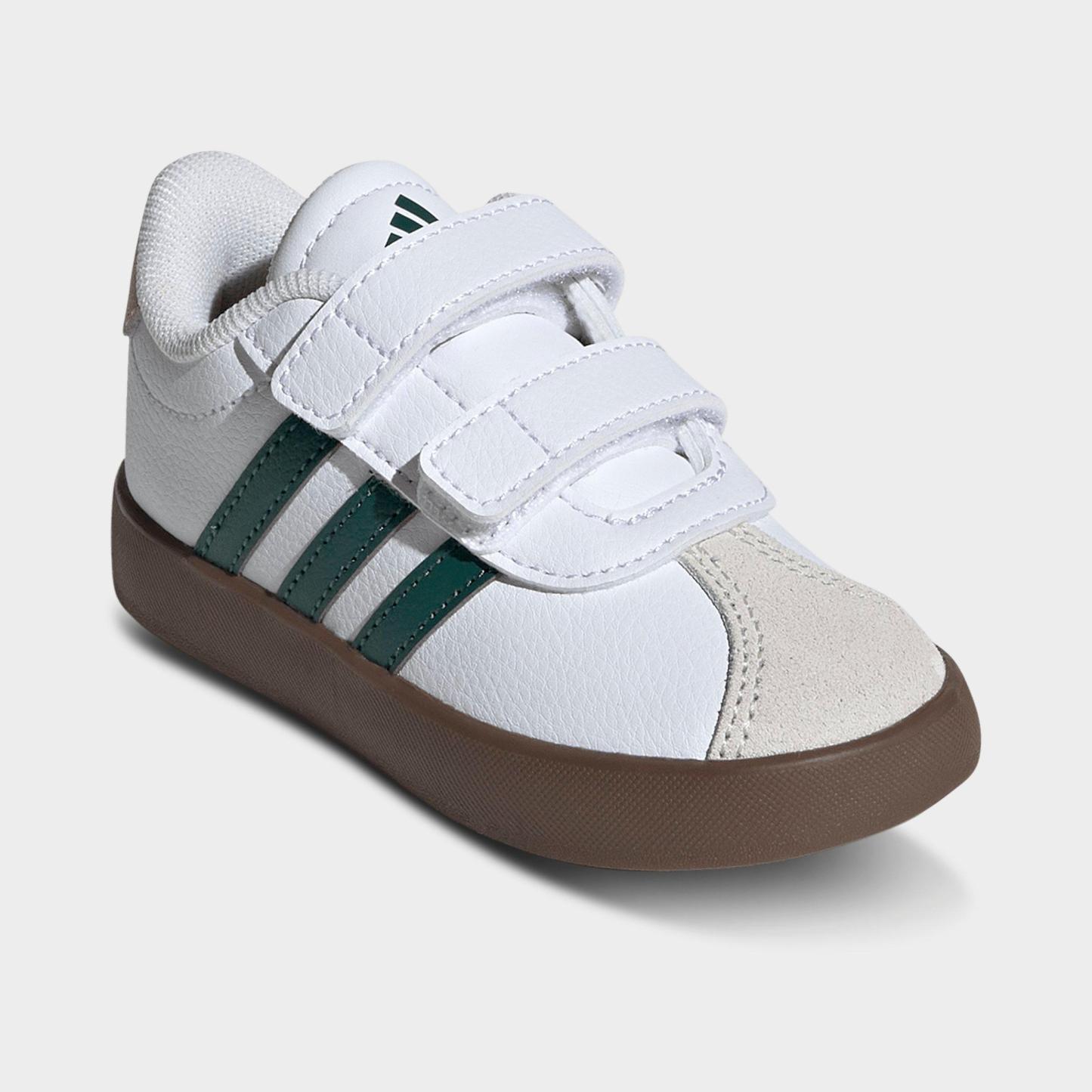 Kids' Toddler adidas VL Court 3.0 Hook-And-Loop Casual Shoes - Footwear White/Collegiate Green/Gum - Both shoes facing left
