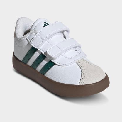 Kids' Toddler adidas VL Court 3.0 Hook-And-Loop Casual Shoes - Footwear White/Collegiate Green/Gum - Both shoes facing left