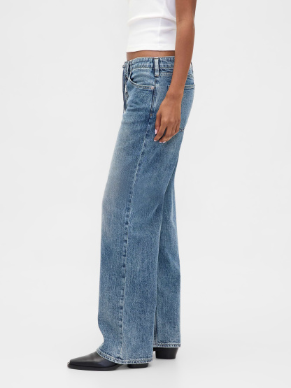 Low Rise Drawcord '90s Loose Jeans - Medium washed indigo