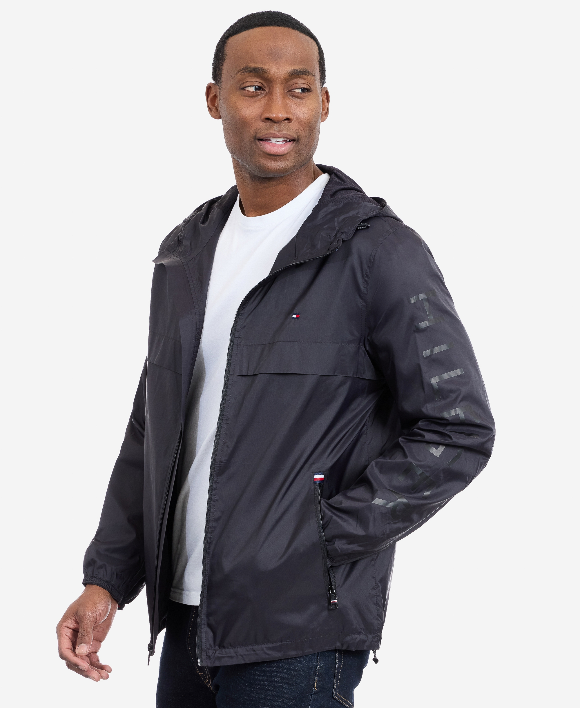 Tommy Hilfiger Men's Hooded Windbreaker Jacket - Black