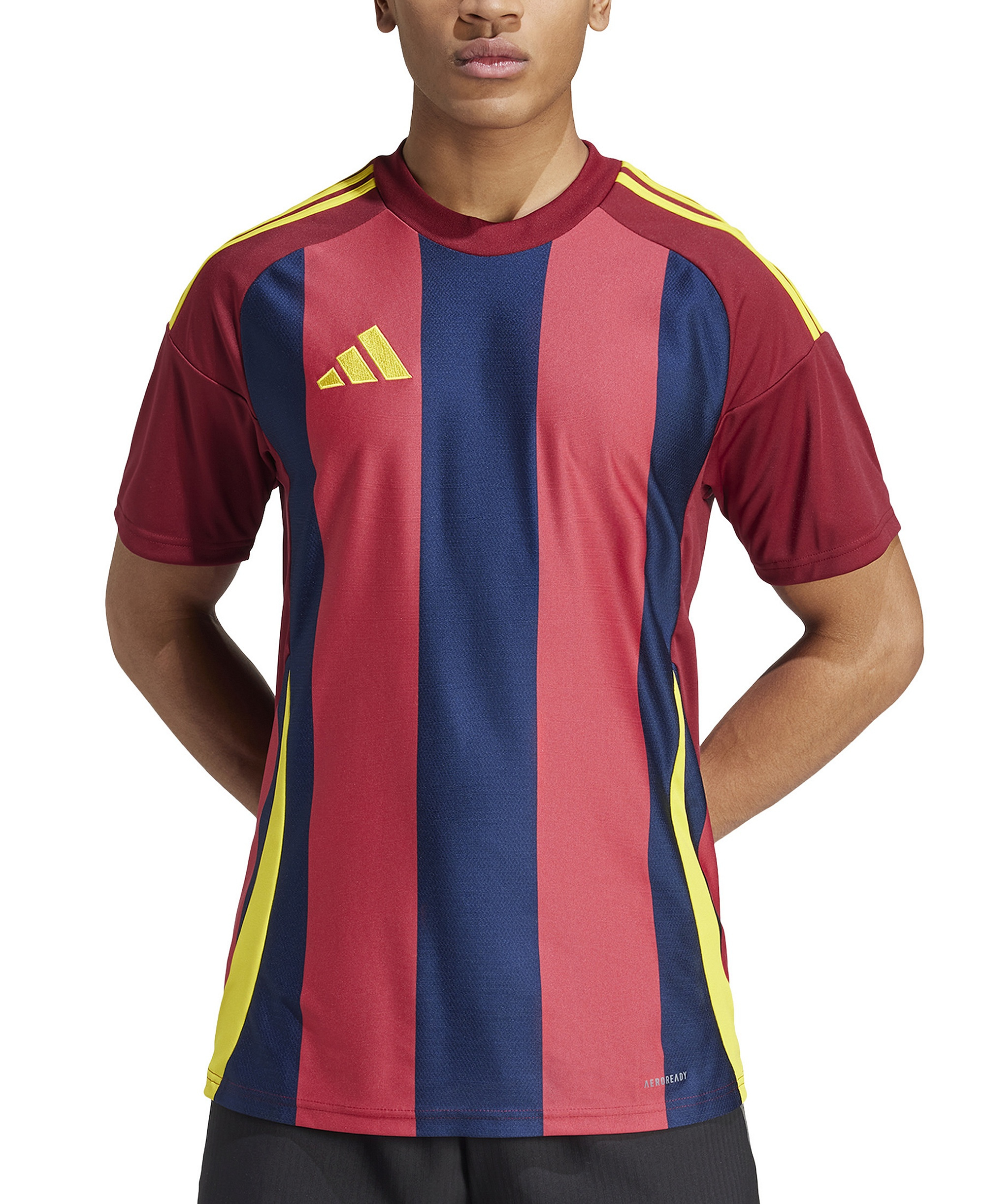 adidas Men's Stripe Logo Jersey T-Shirt - Burg / Nvy / Yelo