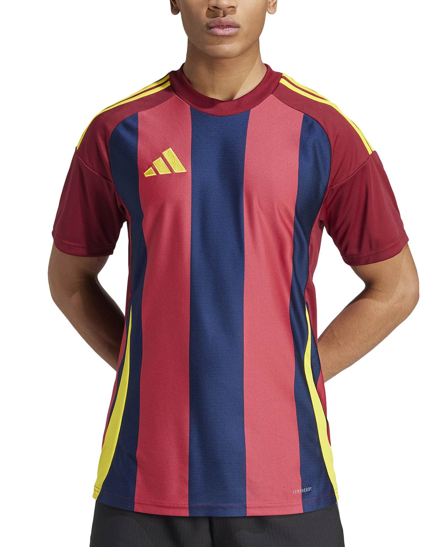 adidas Men's Stripe Logo Jersey T-Shirt - Burg / Nvy / Yelo