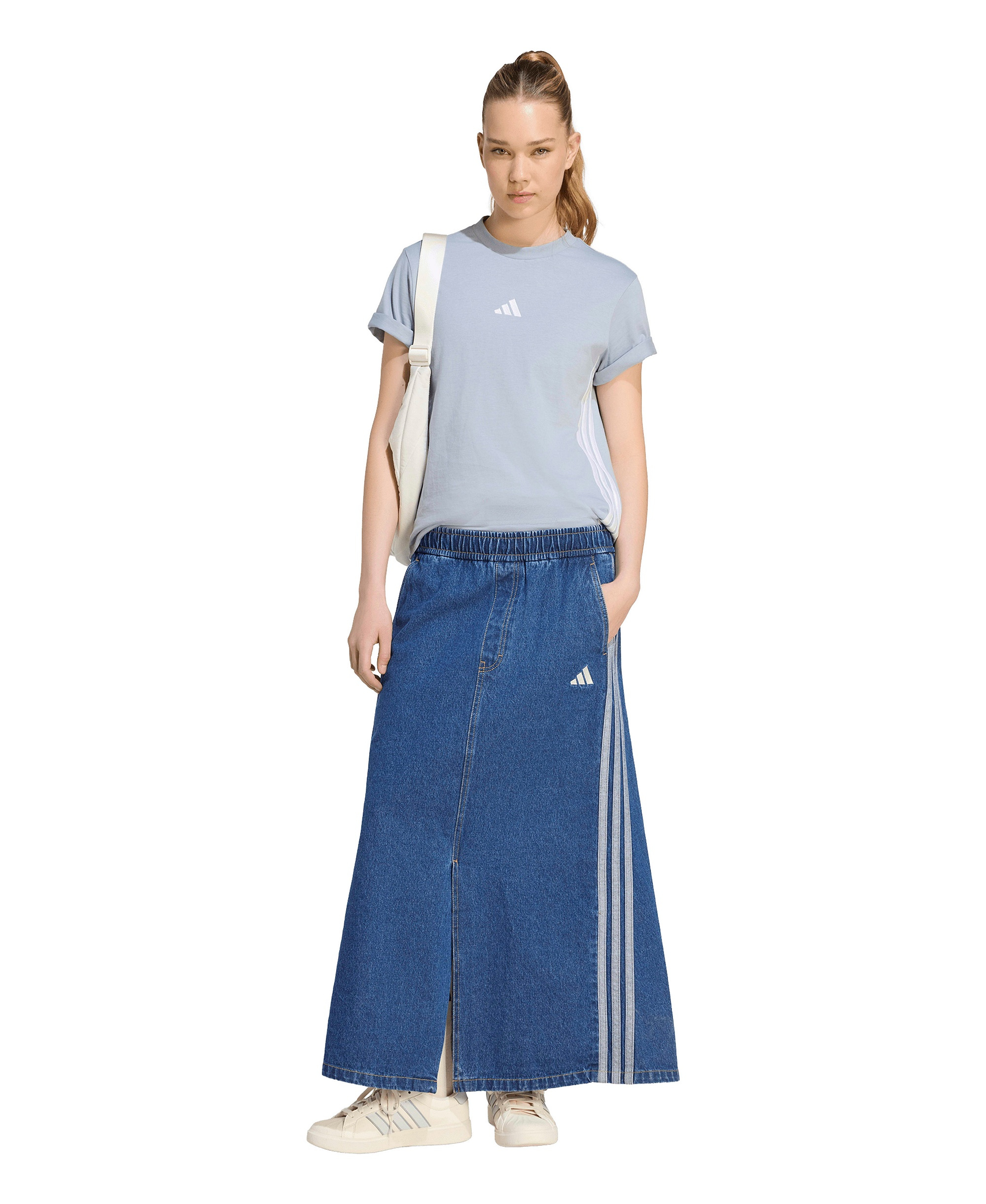 adidas Women's Stadium Washed Denim Loose-Fit Skirt - Power Pink/White