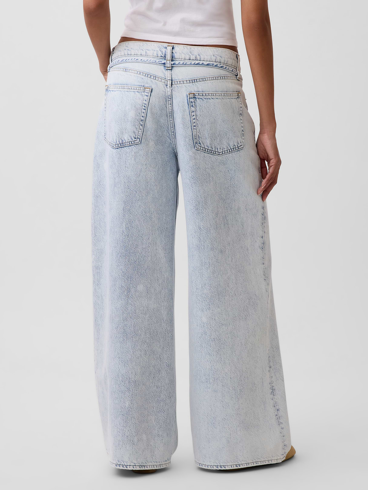 Mid Rise Denim Stripe Baggy Jeans - Light indigo