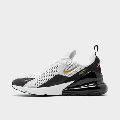 Men's Nithtke Air Max 270 Casual Shoes - Part 1 - White/Metallic Gold/Black - Left shoe facing left. Outside of the shoe.