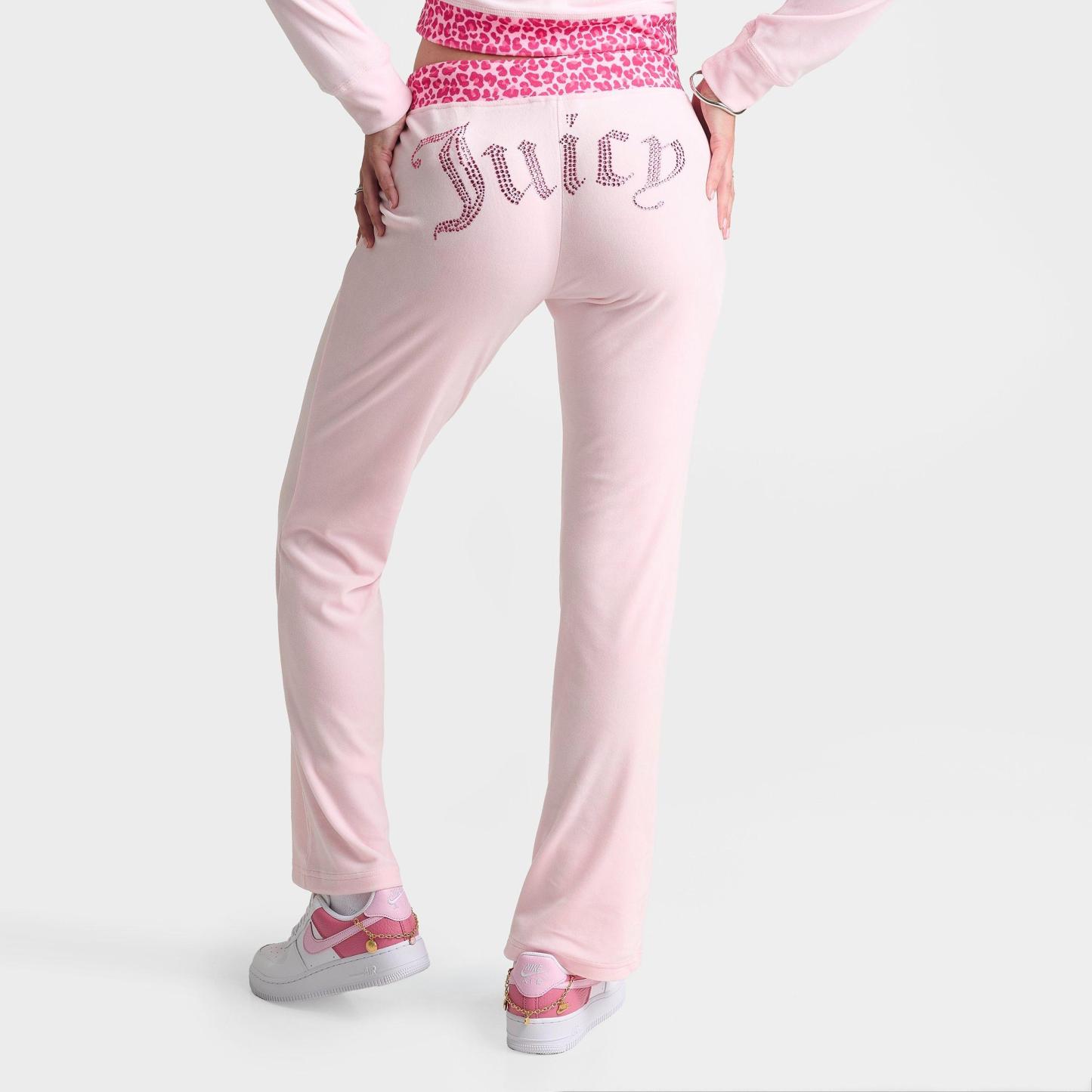 Women's Juicy Couture OG Big Bling Velour Track Pants - Pink/Leopard