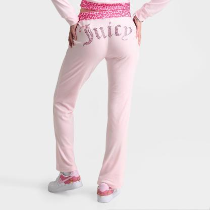 Women's Juicy Couture OG Big Bling Velour Track Pants - Pink/Leopard