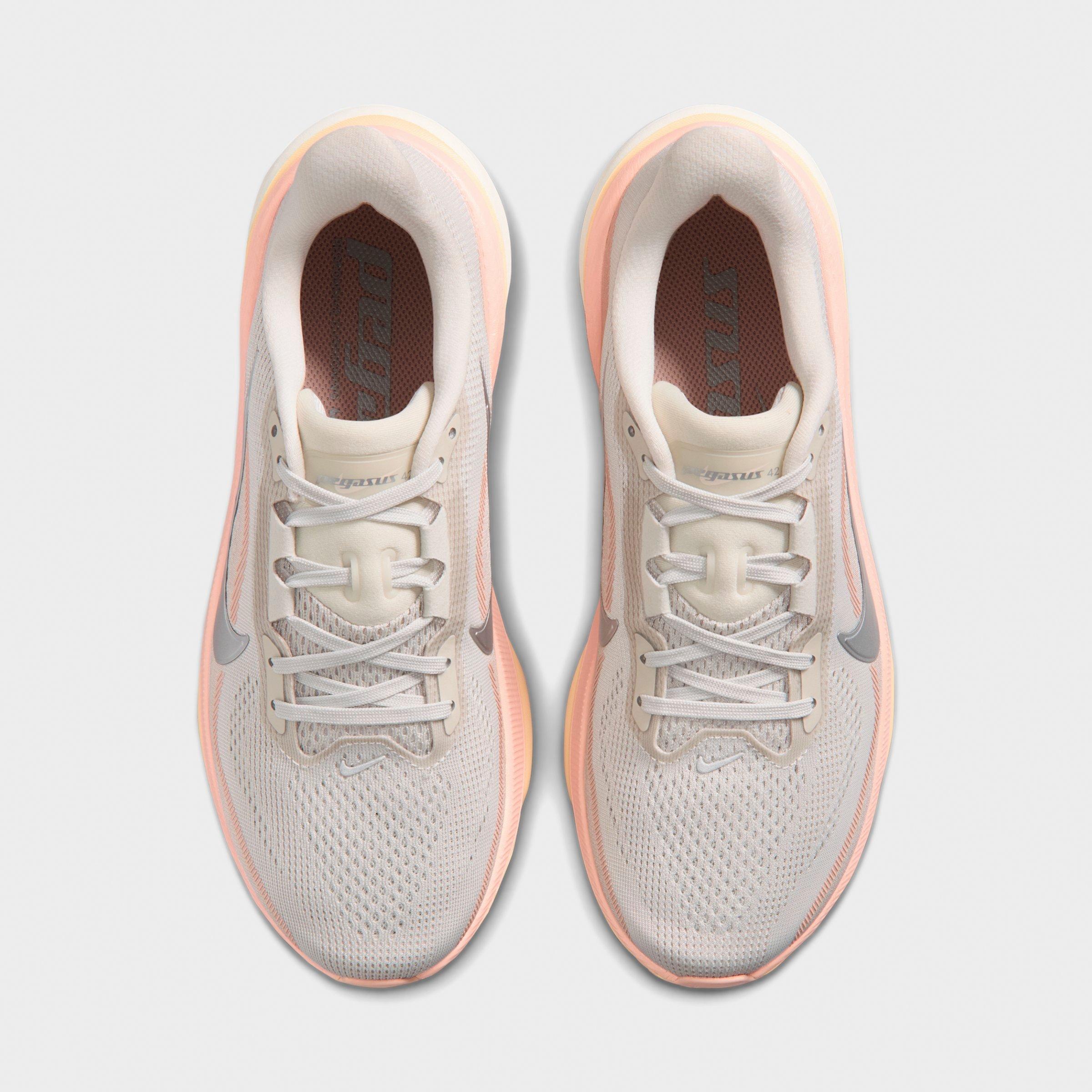 Women's Nithtke Pegasus 42 Running Shoes - Part 2 - Light Bone/Arctic Orange/Chalk/Metallic Silver - Top view