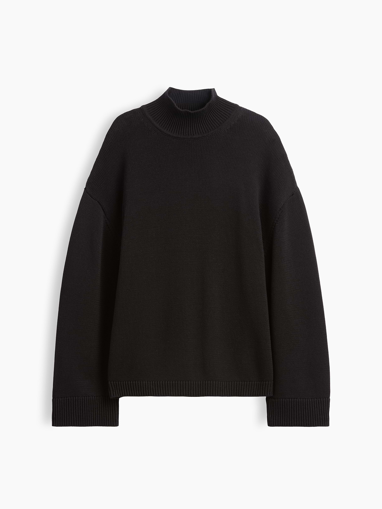 100% Cotton Oversized Mockneck Sweater - Black