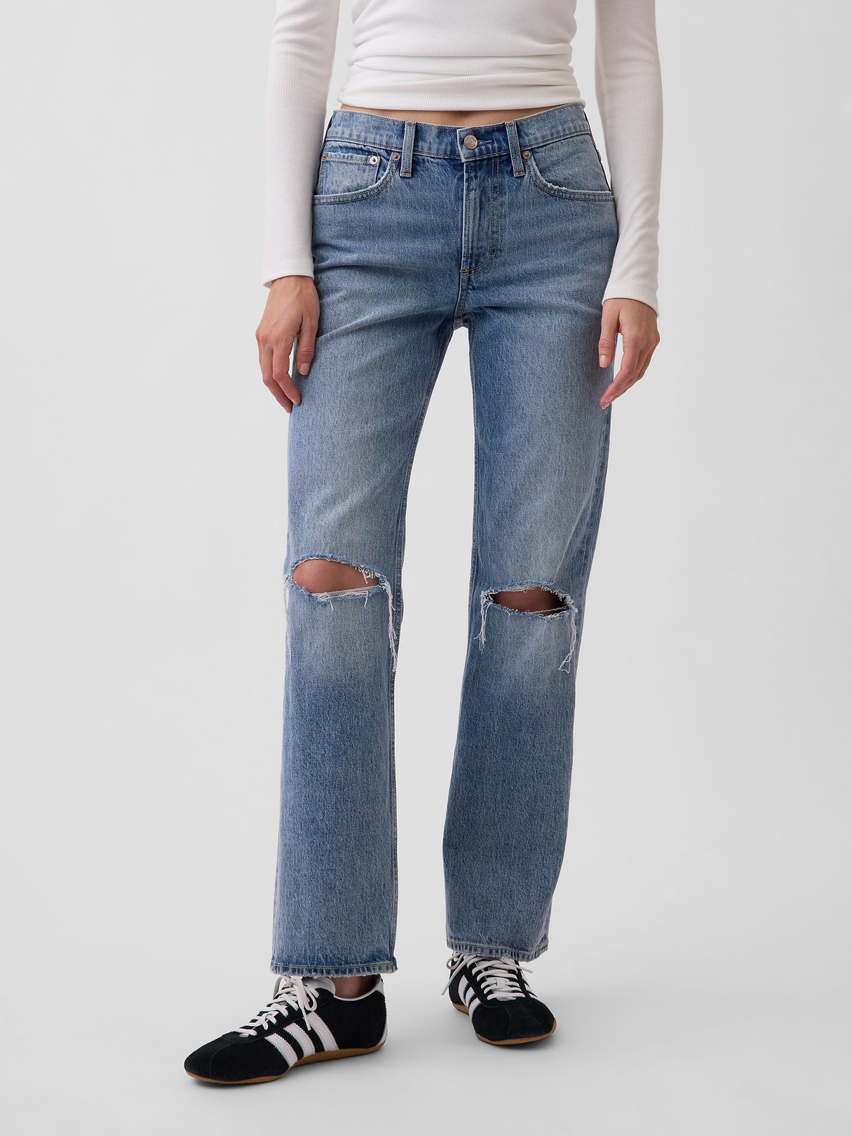 Mid Rise Relaxed Straight Jeans - Washed indigo