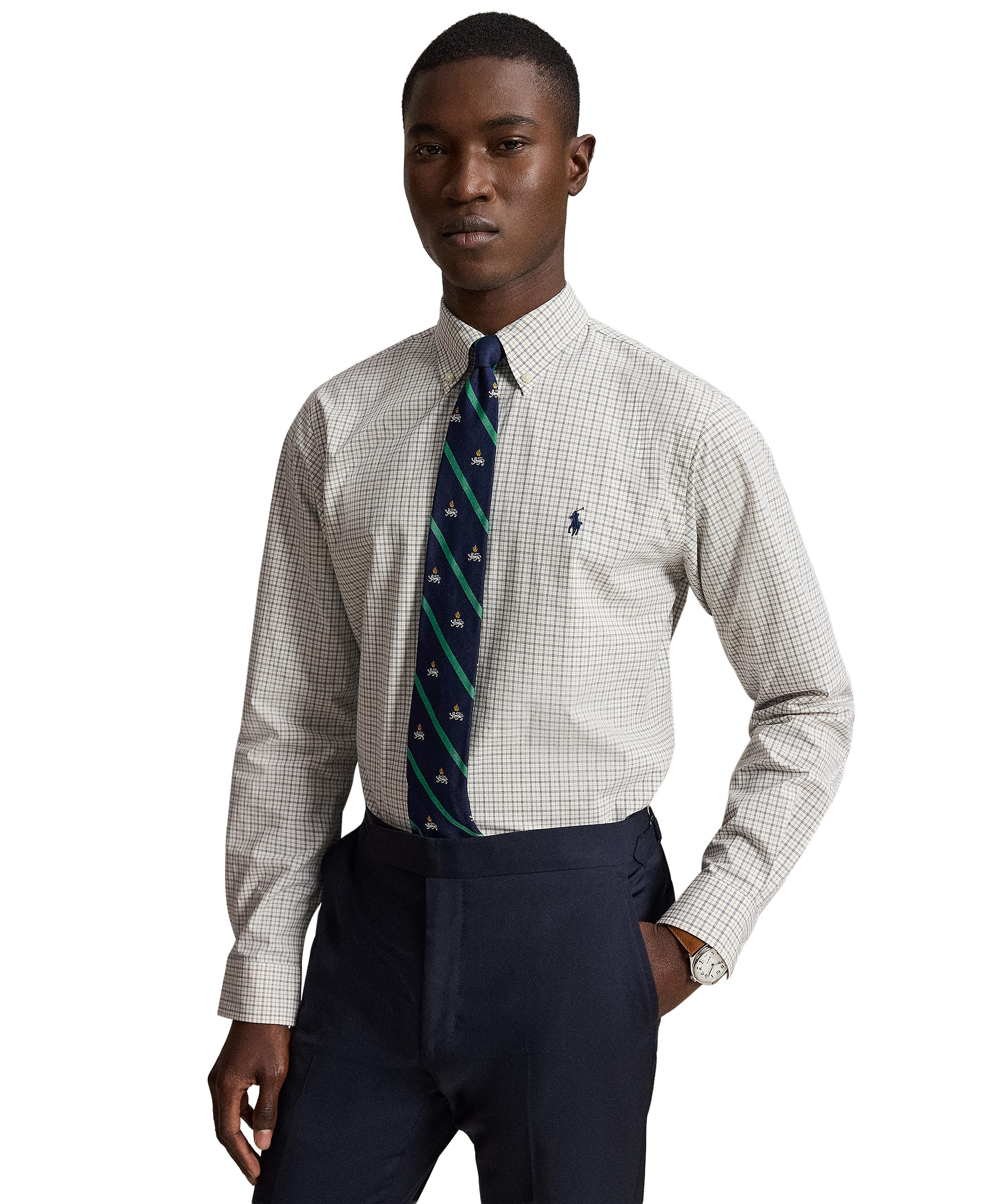 Polo Ralph Lauren Men's Stretch Poplin Shirt - White Classic Camel Multi