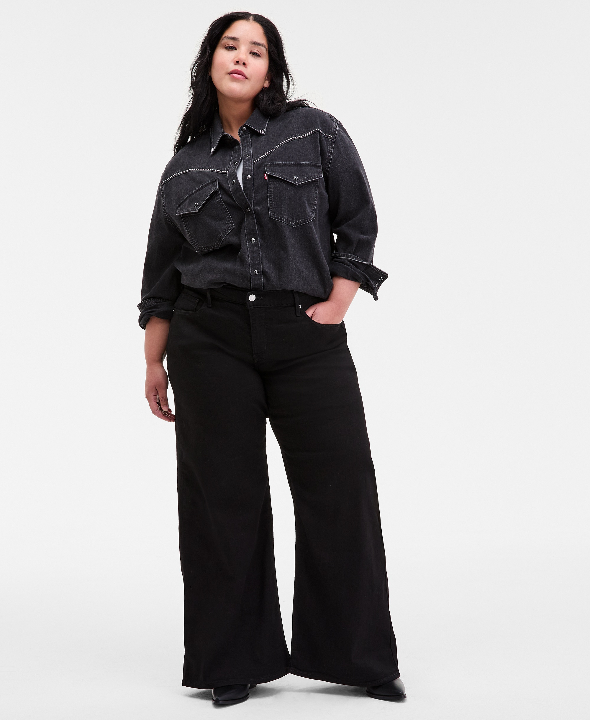 Levi's Women's 318 Shaping Stellar-Stretch Wide-Leg Jeans - Black