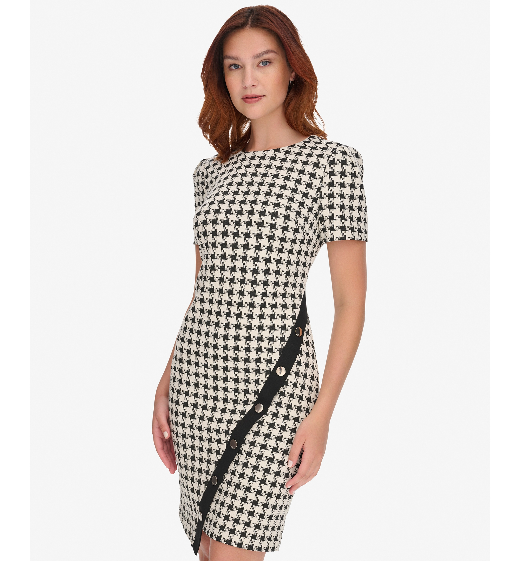 Tommy Hilfiger Women's Houndstooth Pattern Sheath Dress - Black Pearl