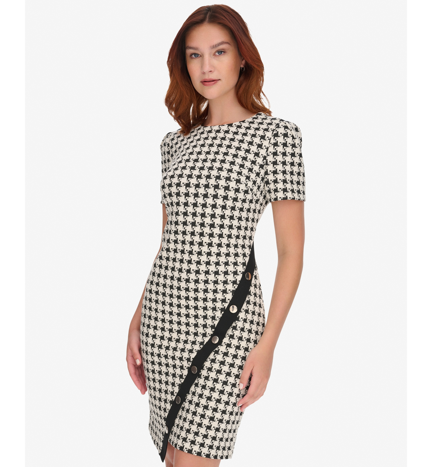 Tommy Hilfiger Women's Houndstooth Pattern Sheath Dress - Black Pearl