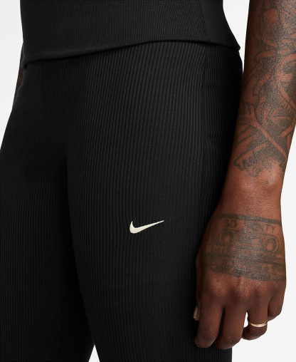 Nike Women's Sportswear Chill Knit Mid-Rise Tight Ribbed Pants - Black/sail