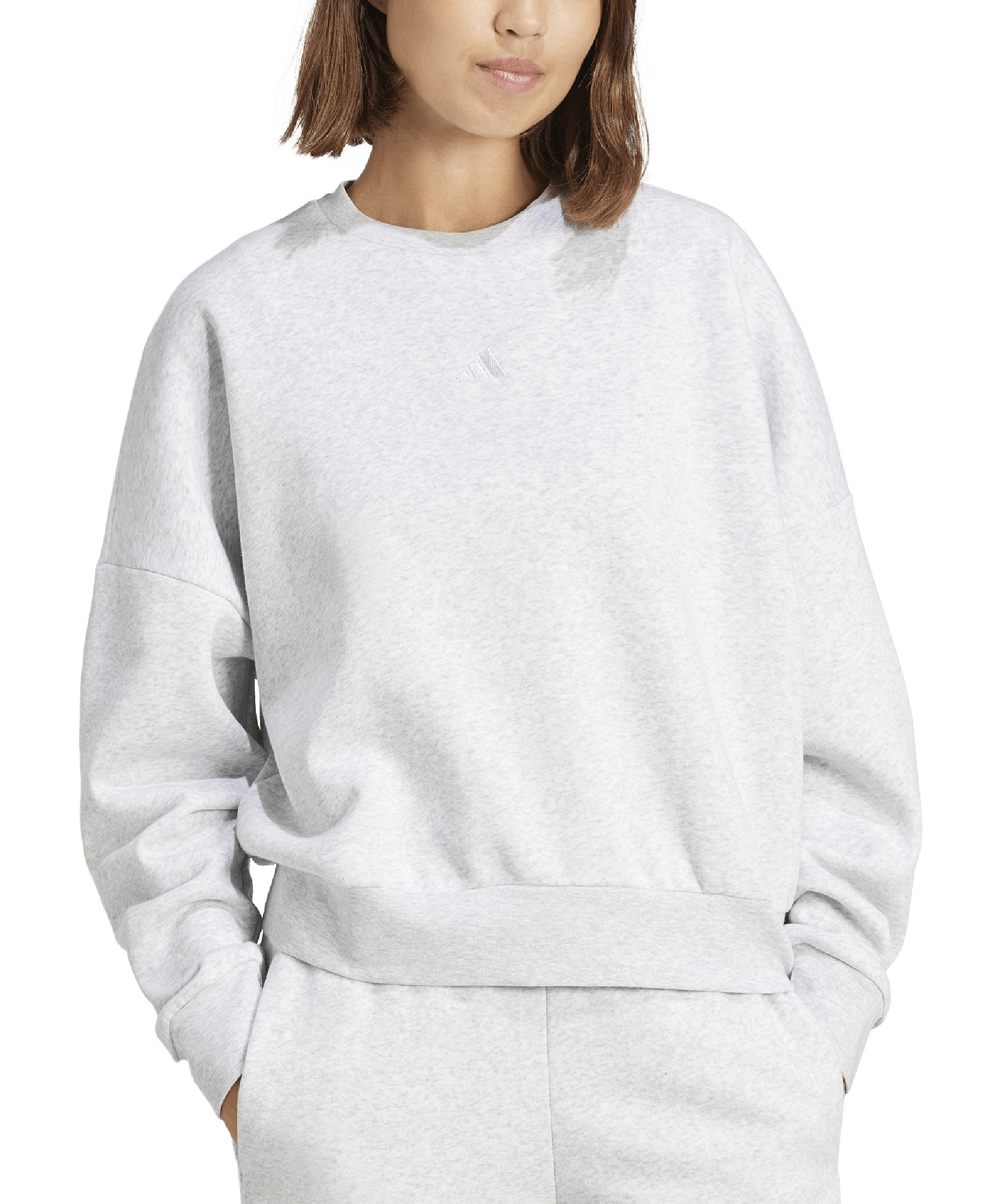 adidas Women's Essentials Crewneck Small-Logo Sweatshirt - Light Gray Heather/White