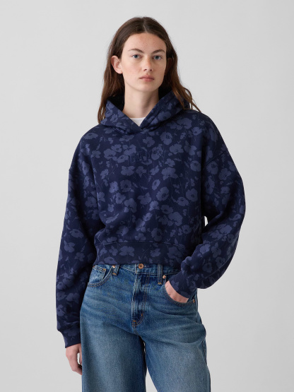 VintageSoft Crop Logo Hoodie - Blue floral