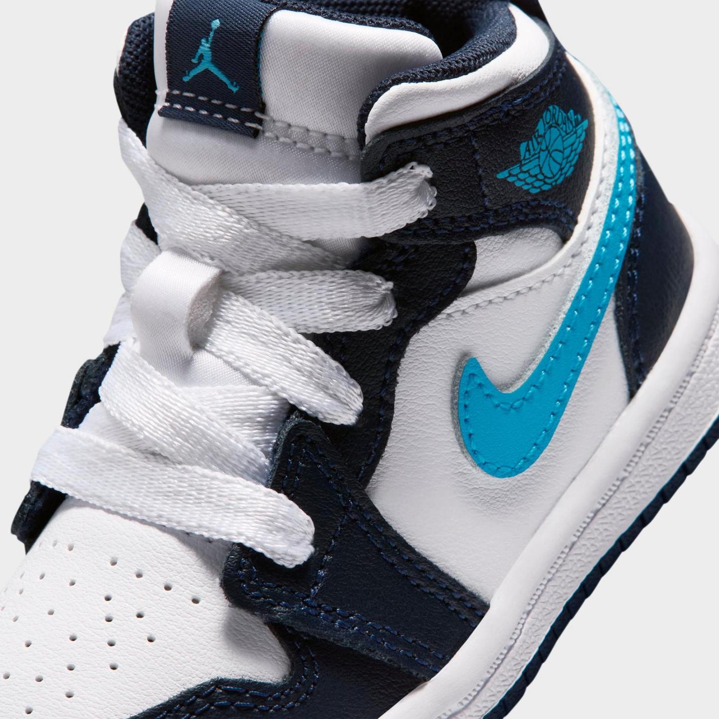 Kids' Toddler Air Jordan Retro 1 Mid Casual Shoes - Obsidian/White/Dark Powder Blue - view 3