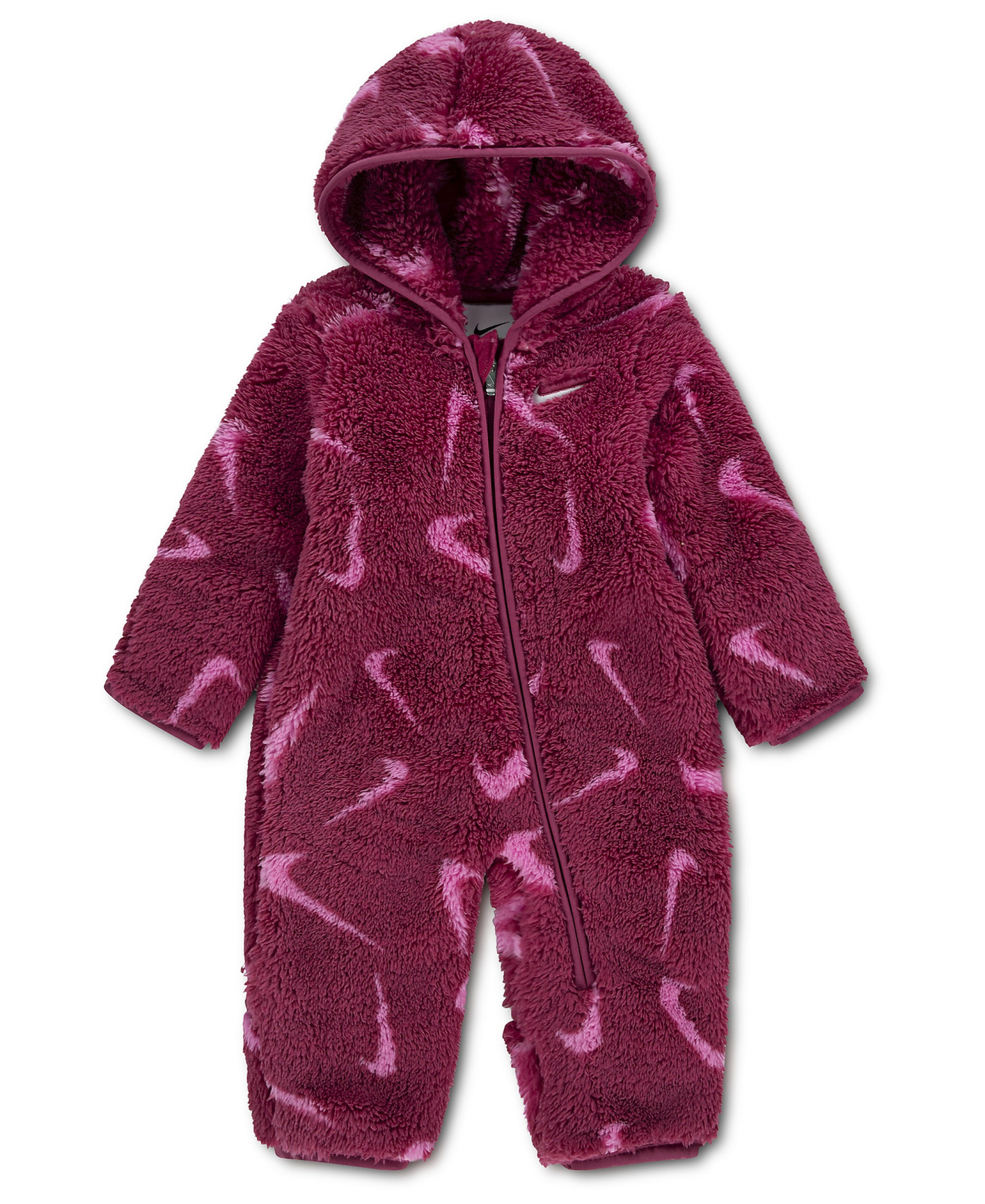 Nike Baby Boys' and Baby Girls' Hooded Printed High-Pile Fleece Coverall - Sweet Beet