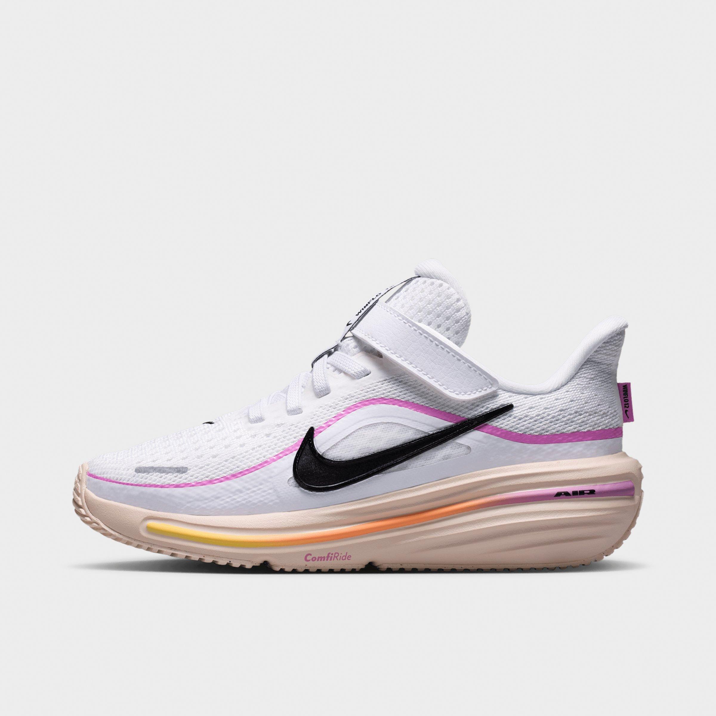 Little Kids' Nithtke Winflo 12 Road Running Shoes - White/Light Magenta/Chalk/Black - Left shoe facing left. Outside of the shoe.