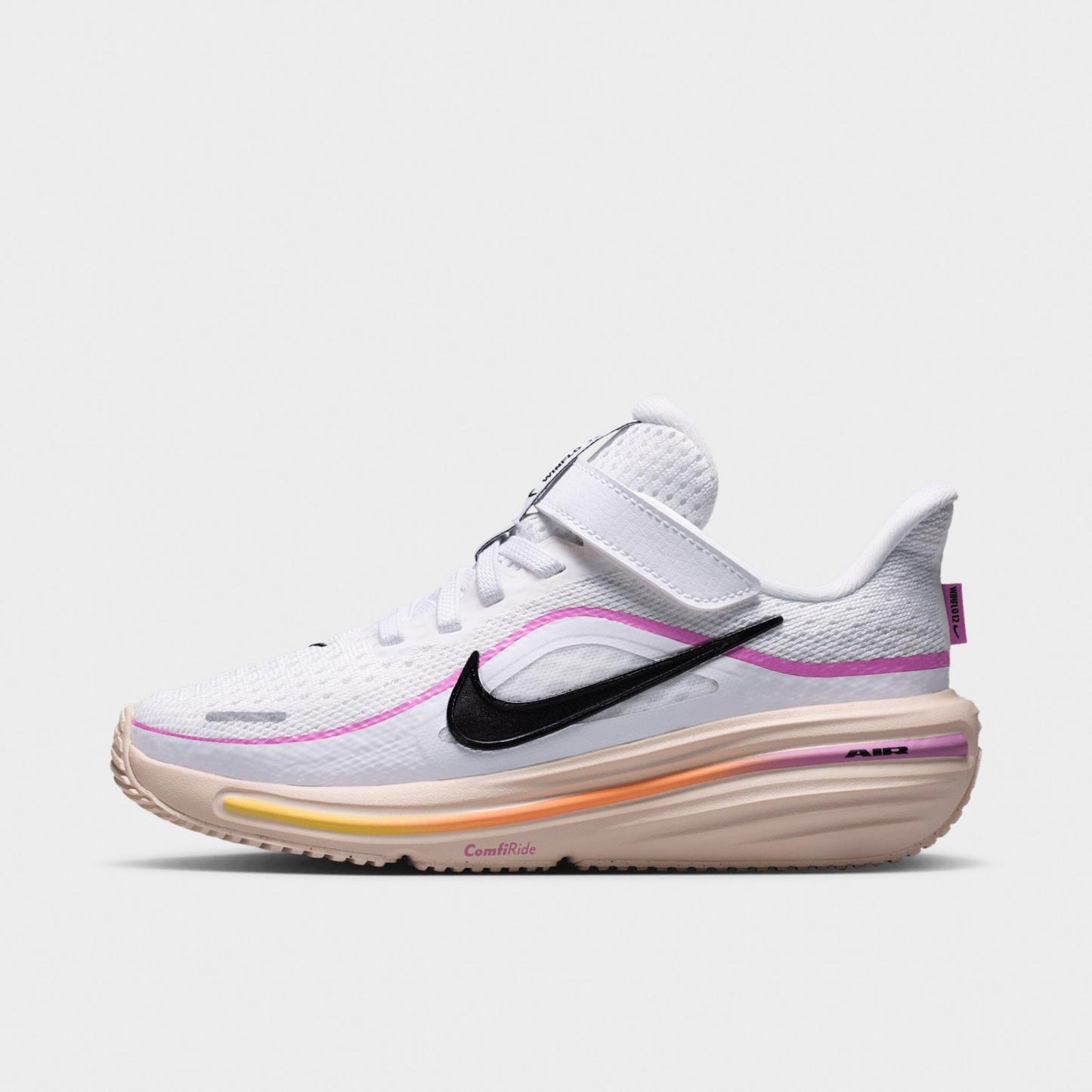 Little Kids' Nithtke Winflo 12 Road Running Shoes - White/Light Magenta/Chalk/Black - Left shoe facing left. Outside of the shoe.