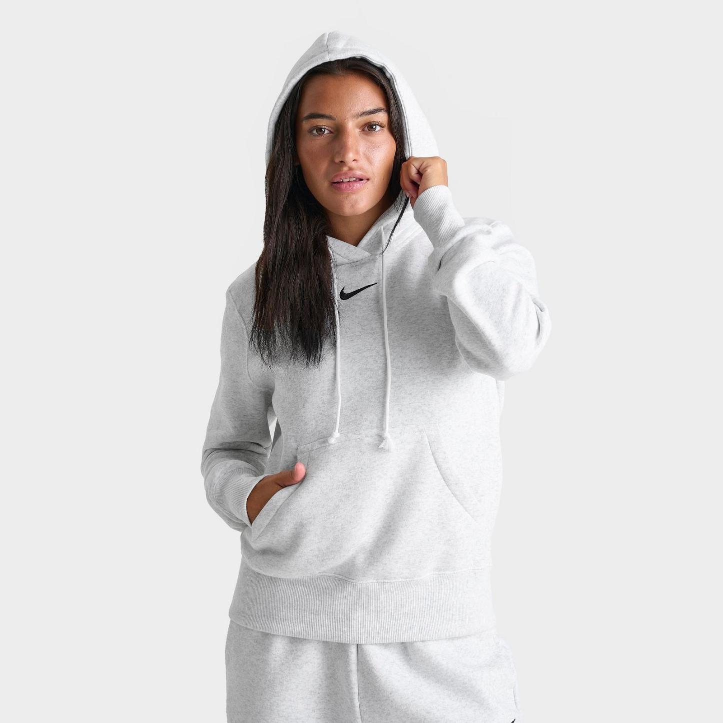 Women's Nike Sportswear Phoenix Fleece Pullover Hoodie - Birch Heather/Black